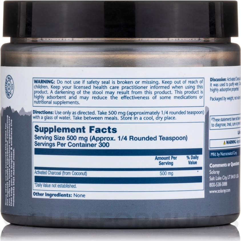 Solaray Charcoal Coconut Activated Carbon Activo 75g