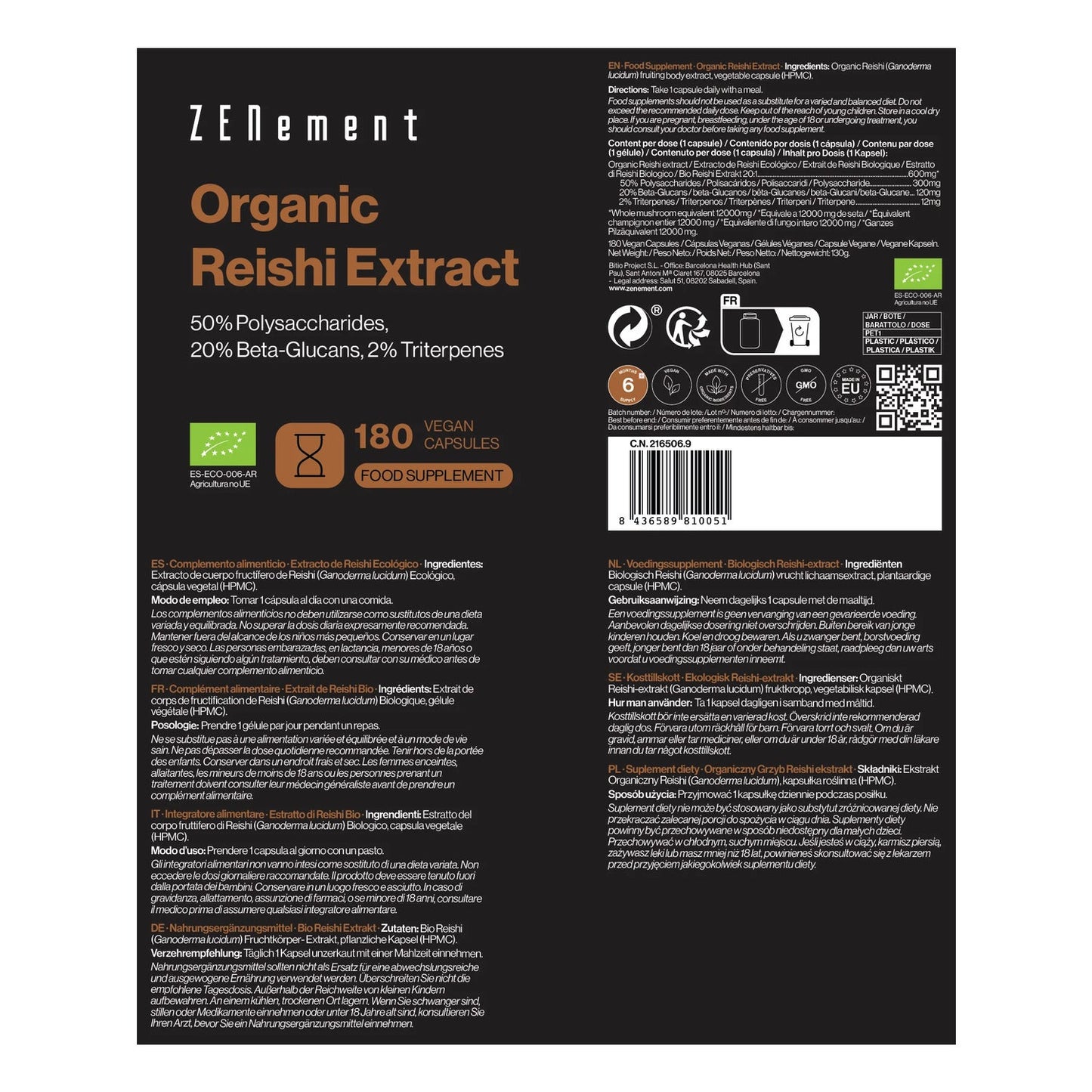 Zenement Extracto Reishi Ecológico 180 caps
