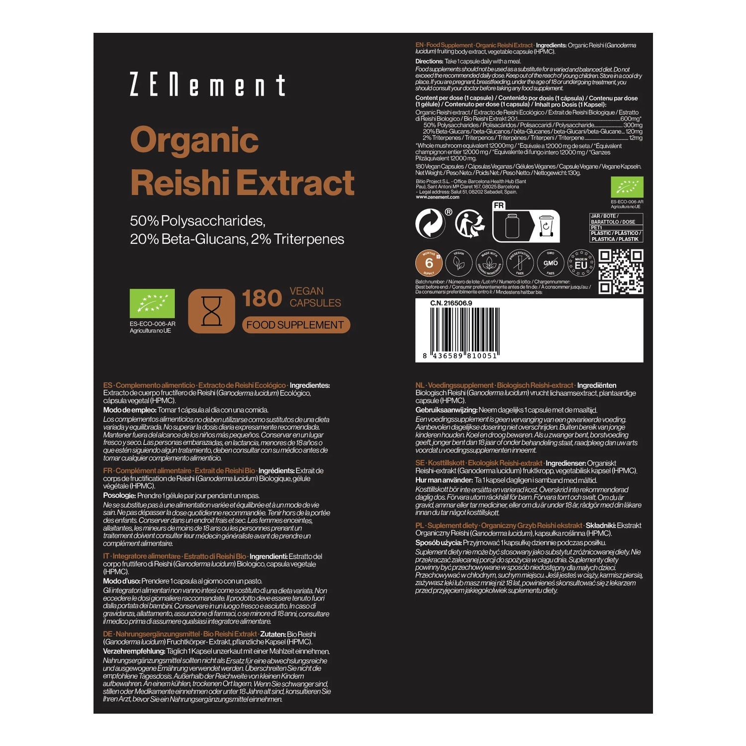 Zenement Extracto Reishi Ecológico 180 caps