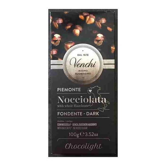 Venchi Chocolight Barra de Chocolate Negro Avellanas 100 g