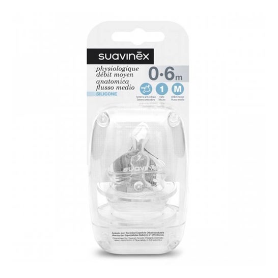 Suavinex Tetina Anatómica Silicona 1M Flujo Medio 0-6m 2uds