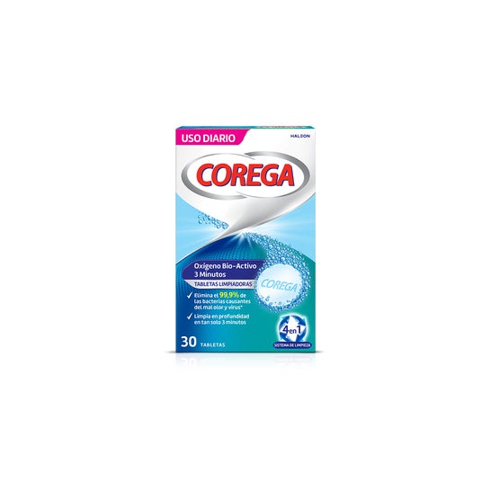 Corega Oxígeno Bio Activo 3 Minutos 30 tabletas limpiadoras