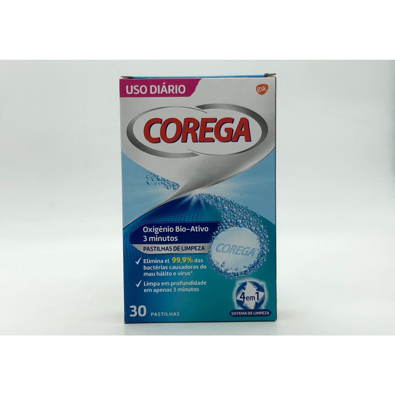 Corega Oxígeno Bio Activo 3 Minutos 30 tabletas limpiadoras