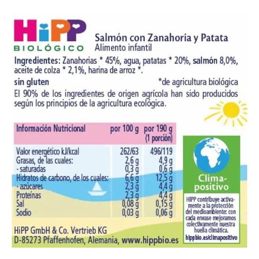 Hipp Tarrito de Salmón con Zanahoria y Patata Bio +6M 190g