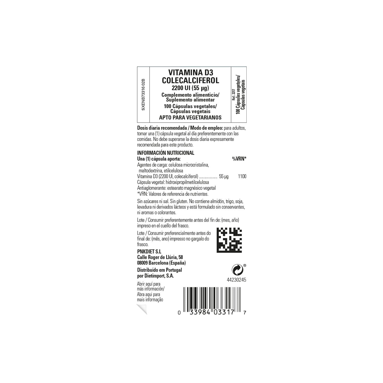 Solgar Vitamina D3 Colecalciferol 2200 UI 55 mcg 100 vcaps