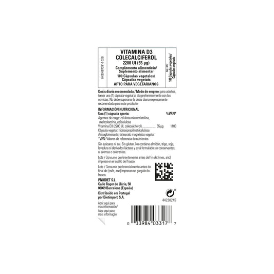 Solgar Vitamina D3 Colecalciferol 2200 UI 55 mcg 100 vcaps