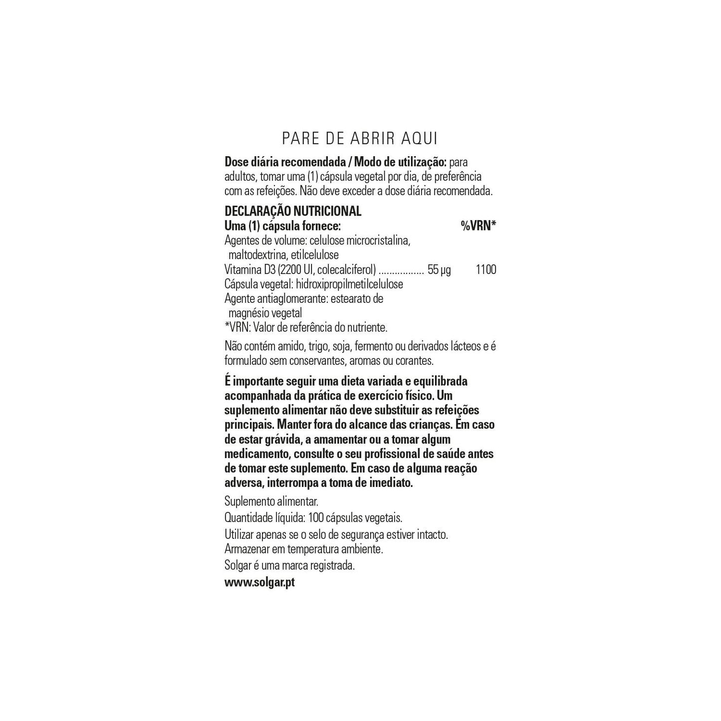 Solgar Vitamina D3 Colecalciferol 2200 UI 55 mcg 100 vcaps