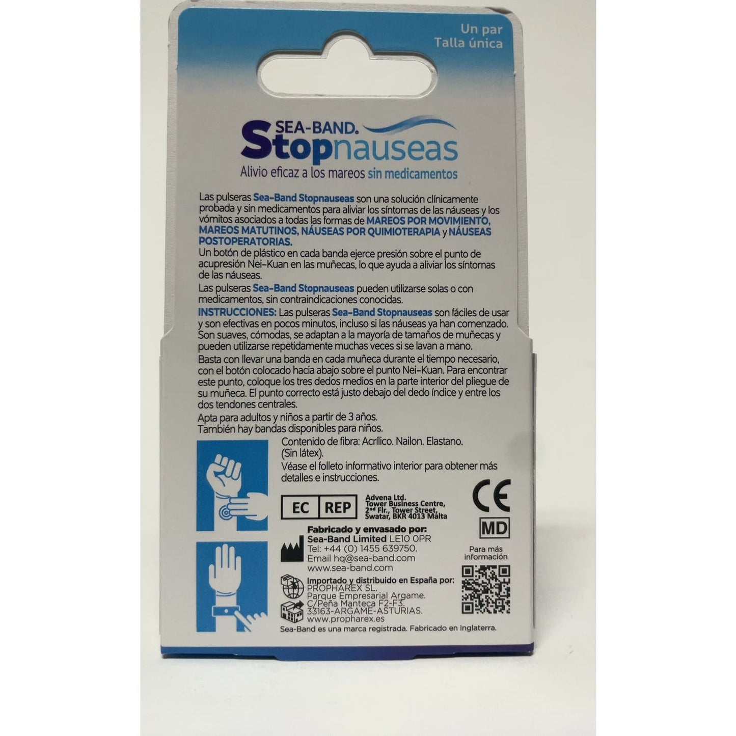 Sea-Band Stop Náuseas Pulsera Anti-mareo Adulto Negro 2uds
