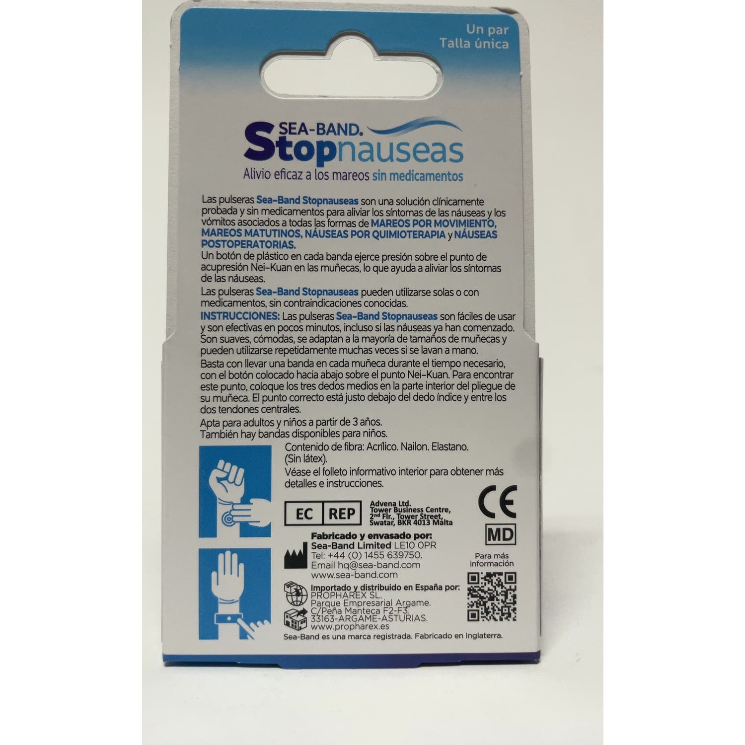 Sea-Band Stop Náuseas Pulsera Anti-mareo Adulto Negro 2uds