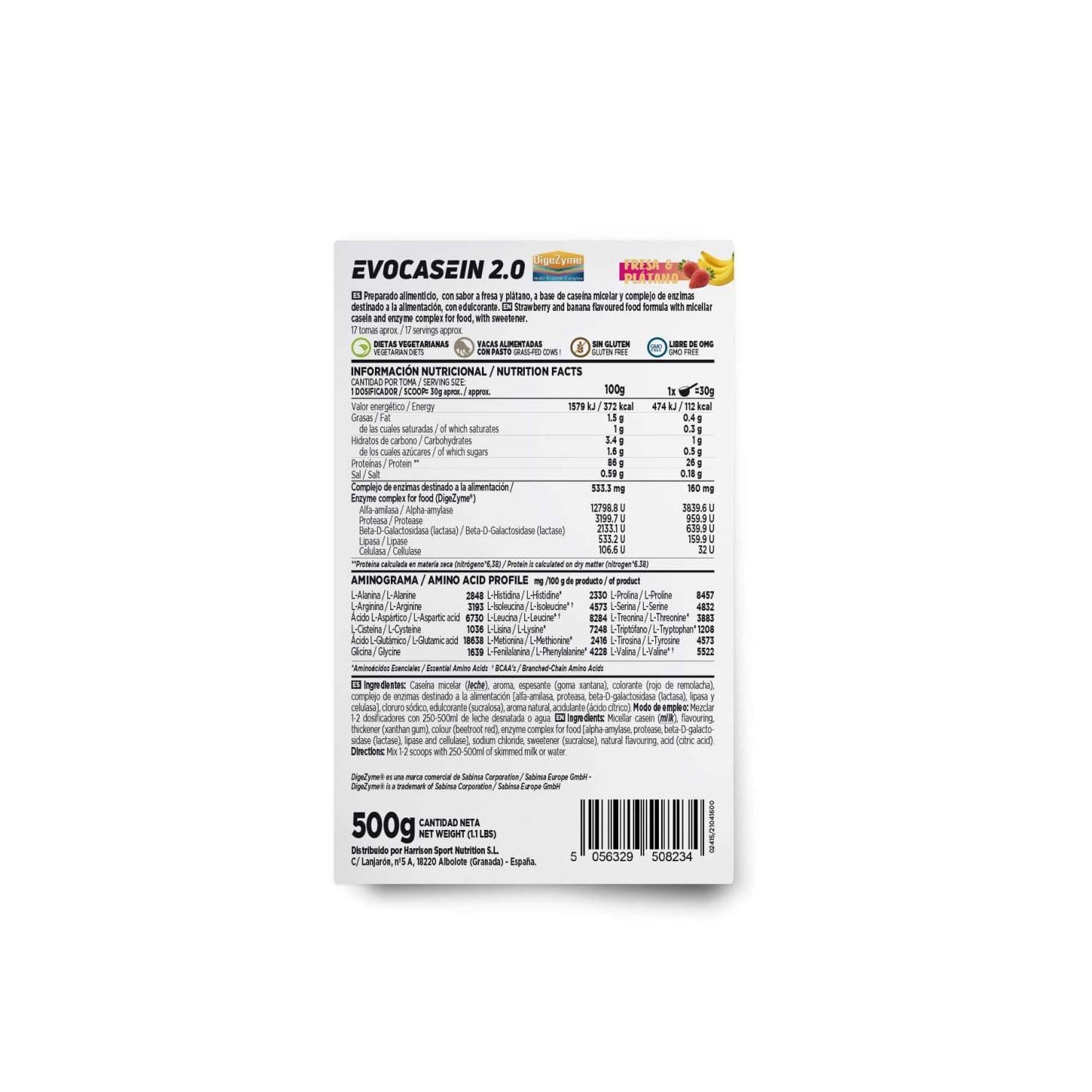 HSN Evocasein 2.0 Caseína Micelar + Digezyme® Fresa y Plátano 500g