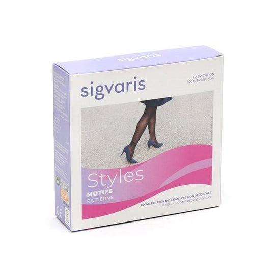 Sigvaris 2 Styles Patterns Satén Calcetín Negro TSL 1 Par