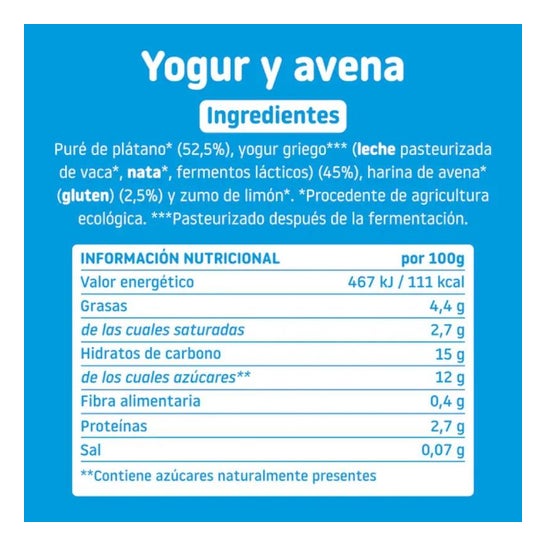 Smileat Pouch Ecológico de Yogur y Avena 100g
