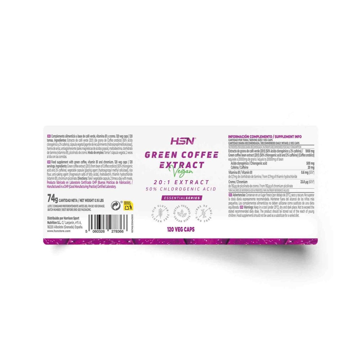 HSN Extracto de Café Verde 20:1 500mg 120vcaps