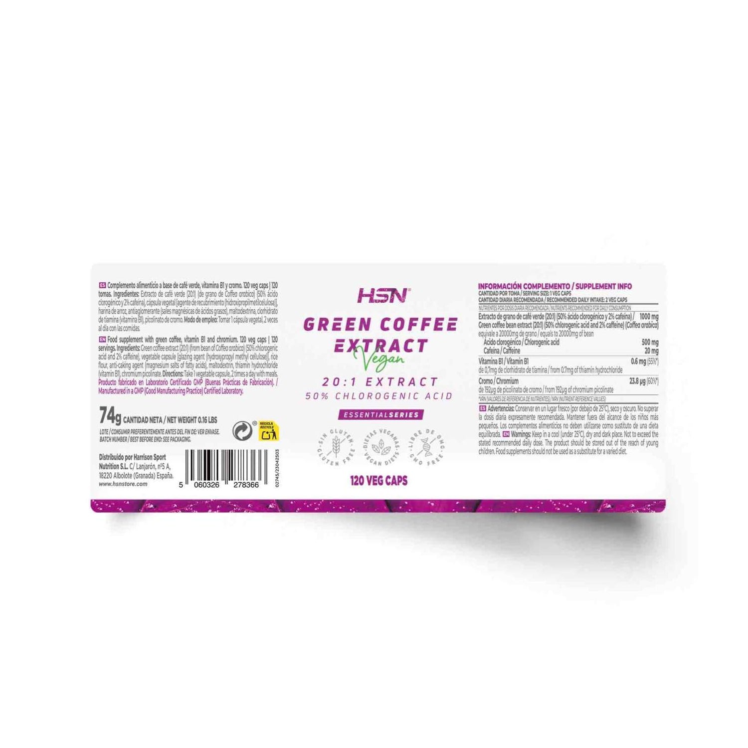 HSN Extracto de Café Verde 20:1 500mg 120vcaps