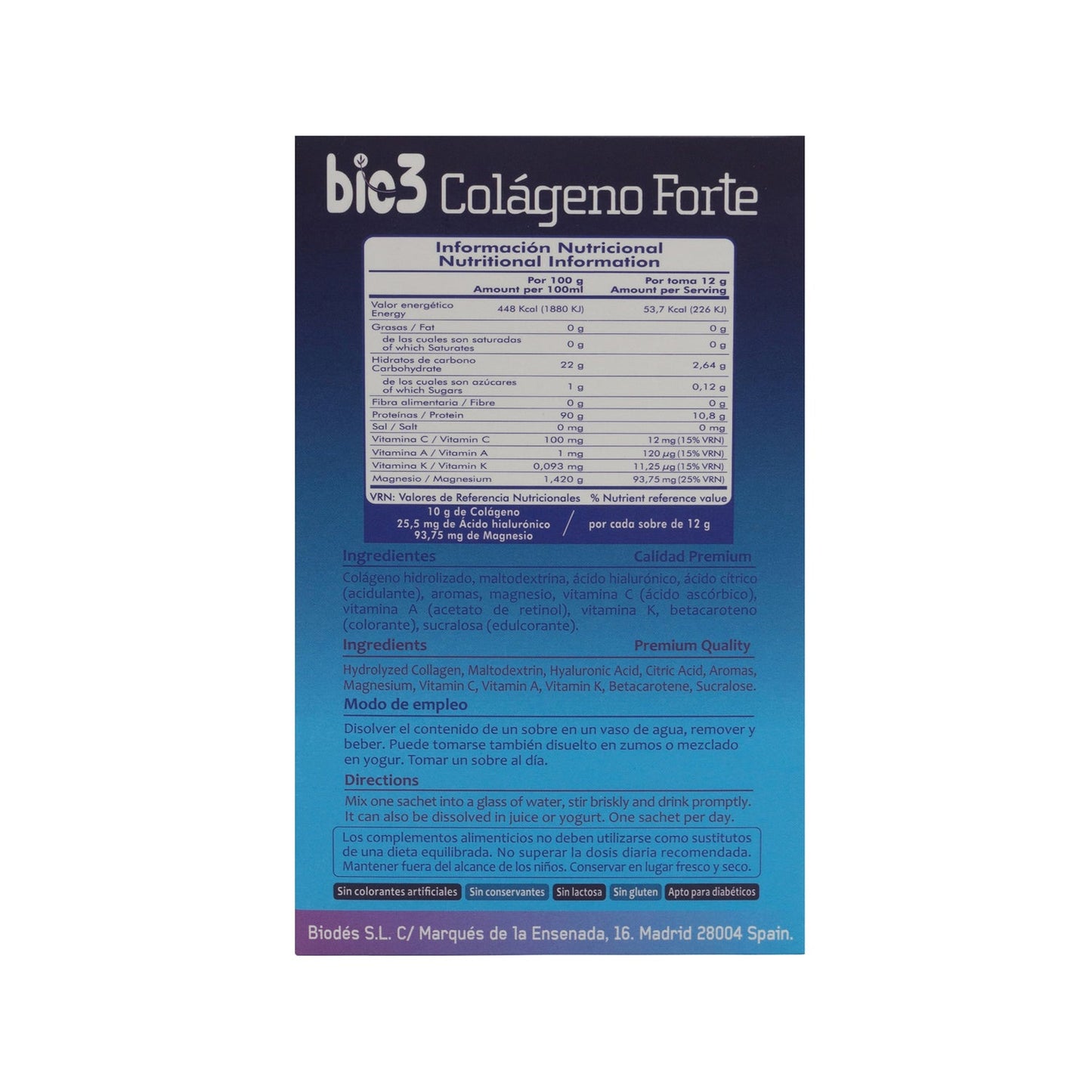 Bio3 Colágeno Forte Articulaciones y Piel 30 Sobres