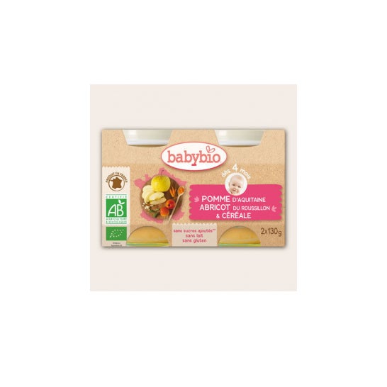Babybio Frascos Pequeños de Manzana Albaricoque Crales Frascos de Manzana Orgánicos en 4 meses 2x130g