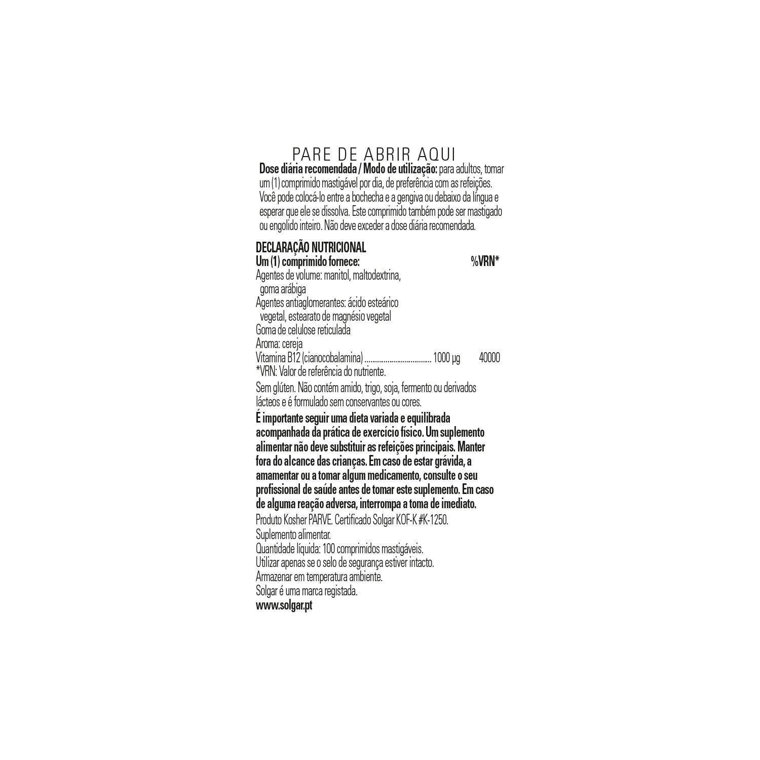 Solgar Vitamina B12 Cianocobalamina 1000mcg Sublingual 100comp