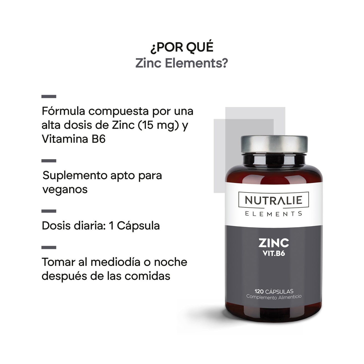 Nutralie Zinc + Vitamina B6 Acné Pelo Piel Vegano 120caps