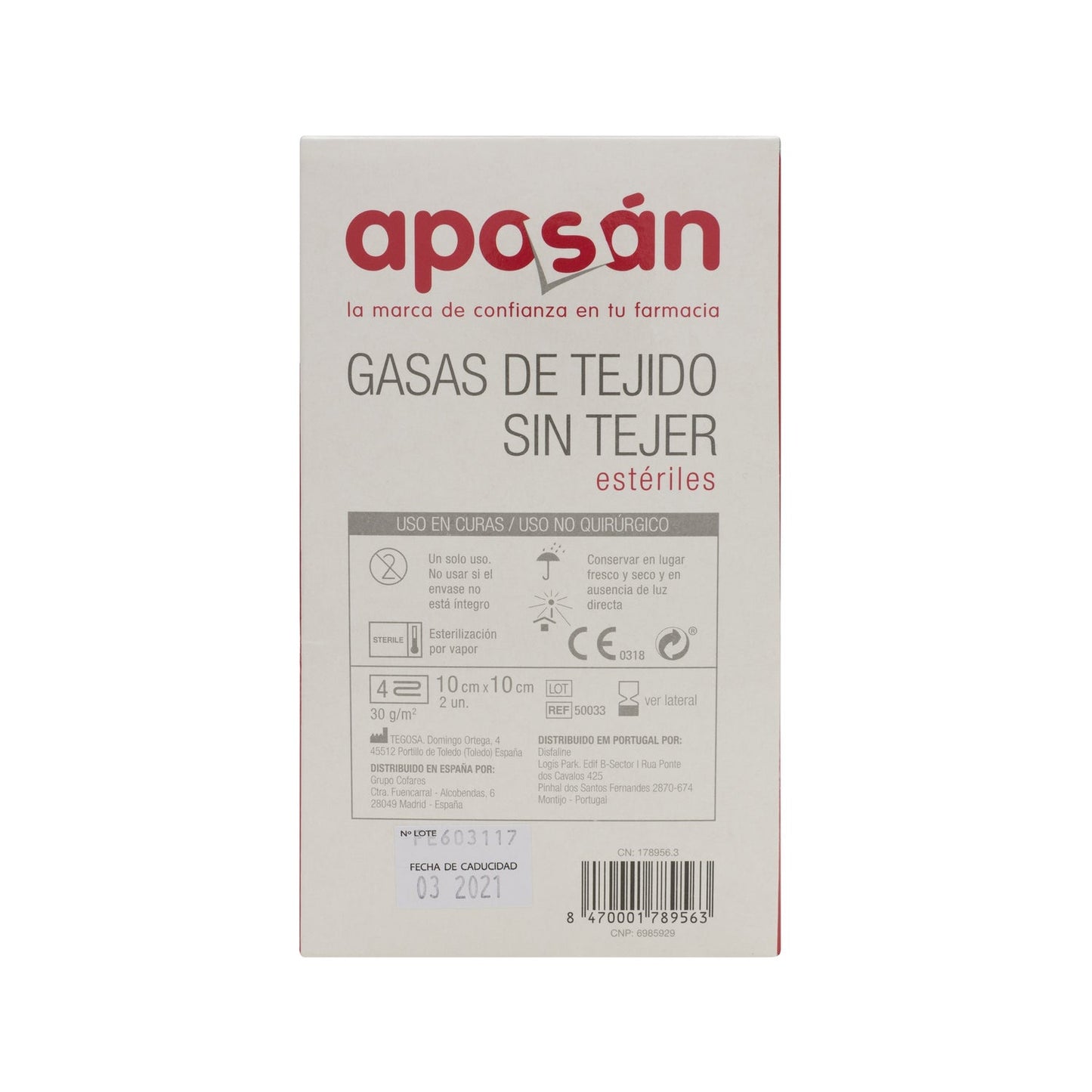 Aposán Gasas de Tejido sin Tejer Estériles Alta Absorción 50uds