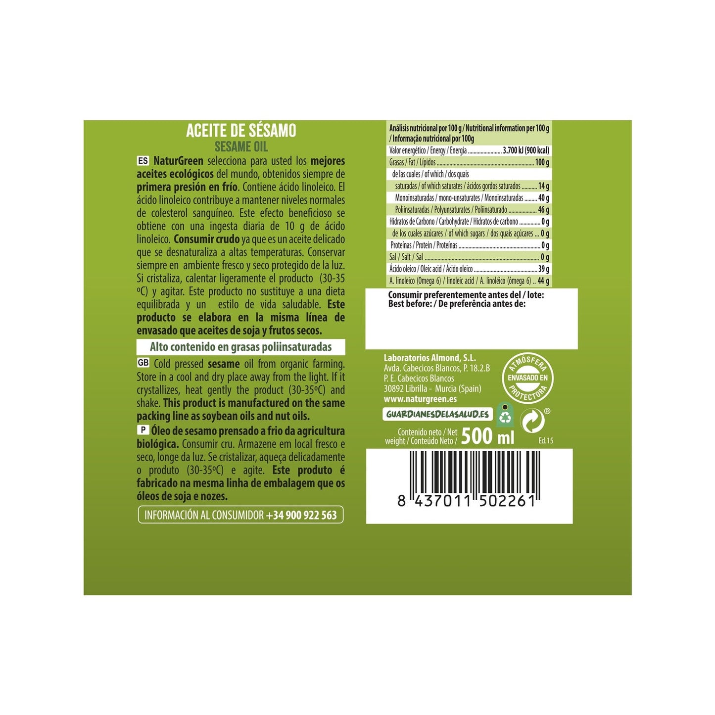 Naturgreen Aceite Ecológico De Sésamo 500 Ml