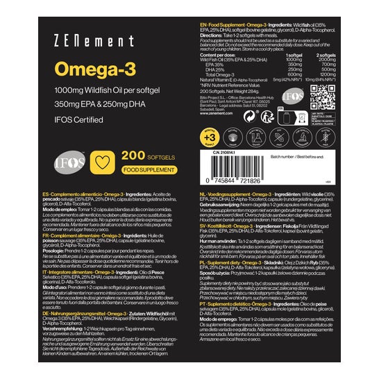Zenement Omega 3 1000mg Aceite Pescado Salvaje 200 Perlas
