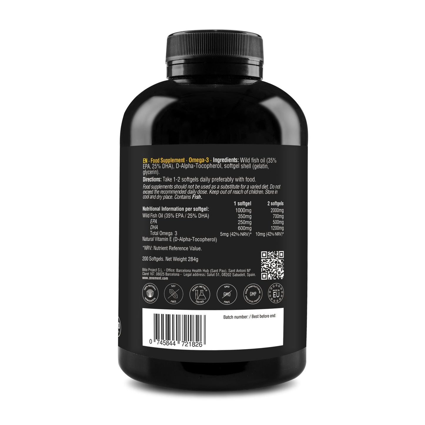 Zenement Omega 3 1000mg Aceite Pescado Salvaje 200 perlas