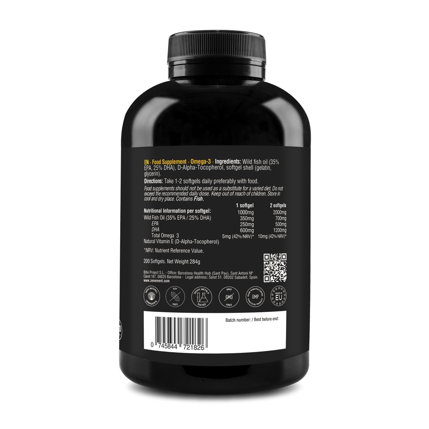 Zenement Omega 3 1000mg Aceite Pescado Salvaje 200 perlas