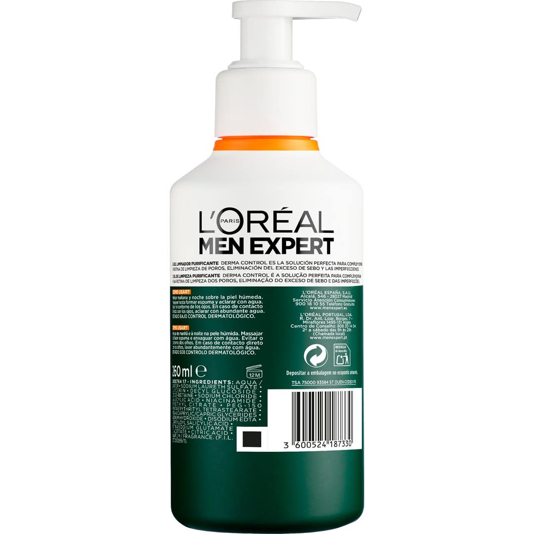 L'Oréal Men Expert Derma Control Gel Limpiador Purificante 260ml
