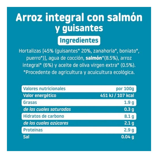 Smileat Tarrito Ecológico CA-CHI-TOS de Arroz Integral con Salmón y Guisantes 230g