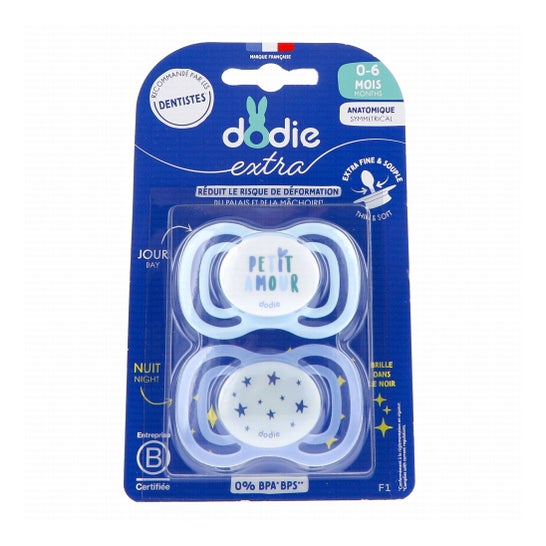 Dodie Extra Chupete Anatómico 0-6M F1 Día Noche 2 uds