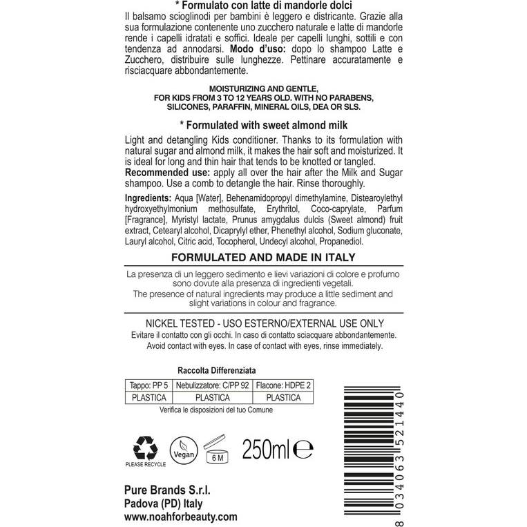 Noah Acondicionador Infantil Desenredante Leche y Azúcar 250ml