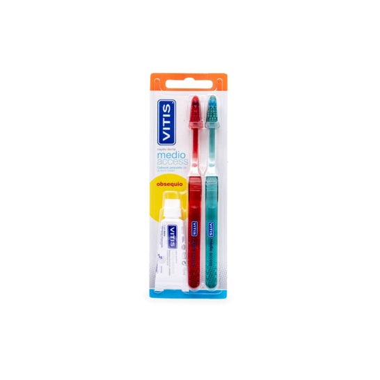Vitis Medio Access Cepillo Dental 2uds + Pasta Blanqueadora 15ml