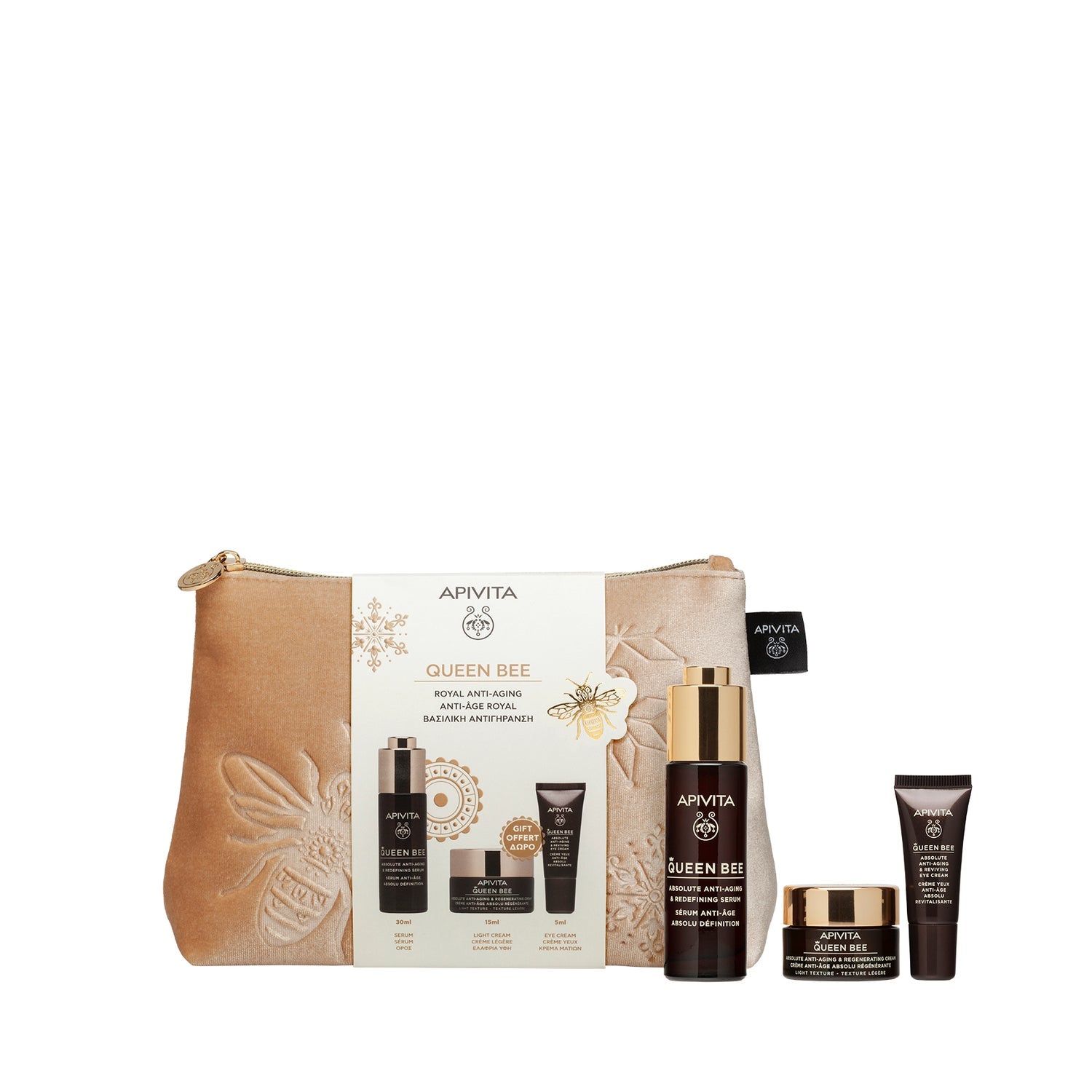 Apivita Pack Queen Bee Sérum Redensificante 30ml + Sérum 10 ml + contorno de ojos 1,5ml