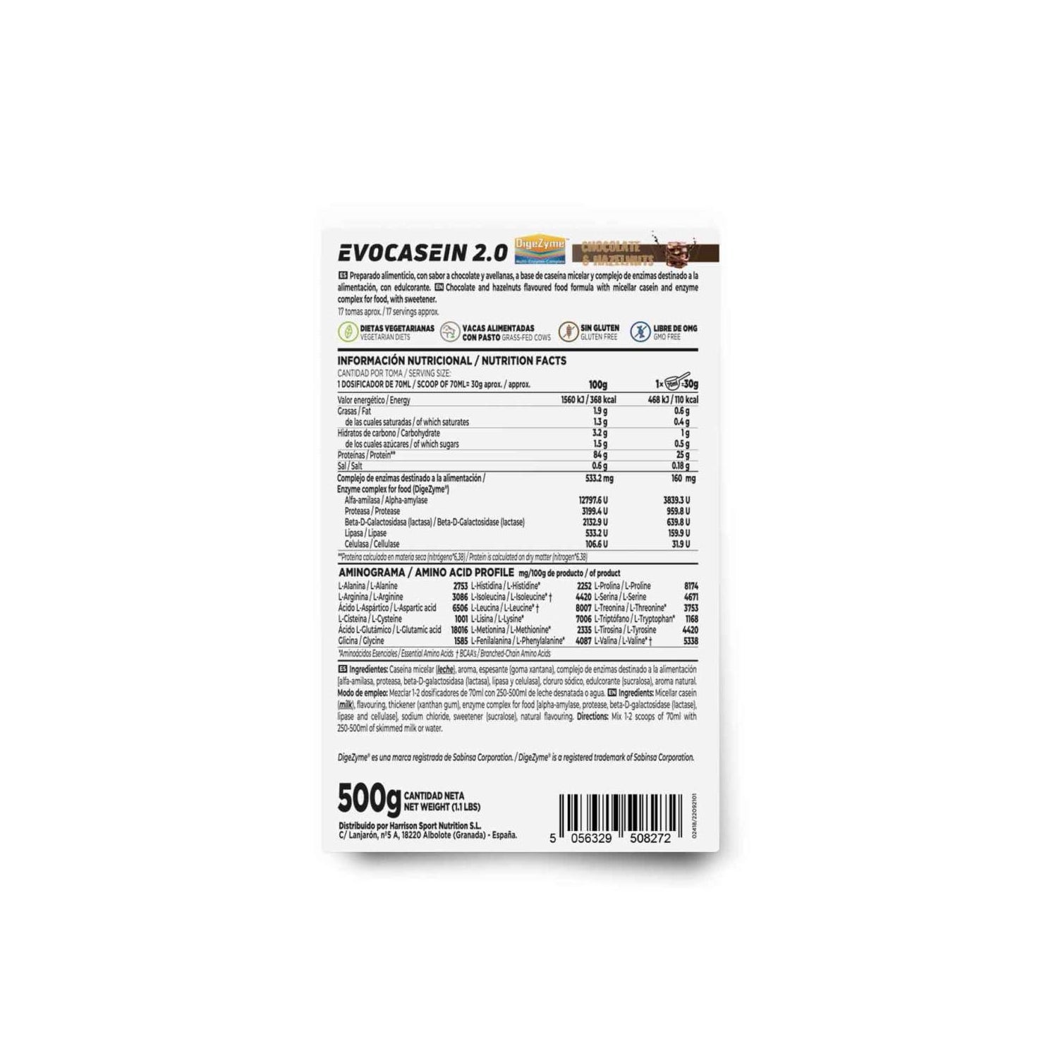 HSN Evocasein 2.0 Caseína Micelar + Digezyme® Chocolate y Avellanas 500g