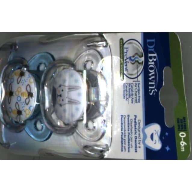 Dr Brown's Chupete Prevent Mariposa 0 a 6 Meses Azul 2uds