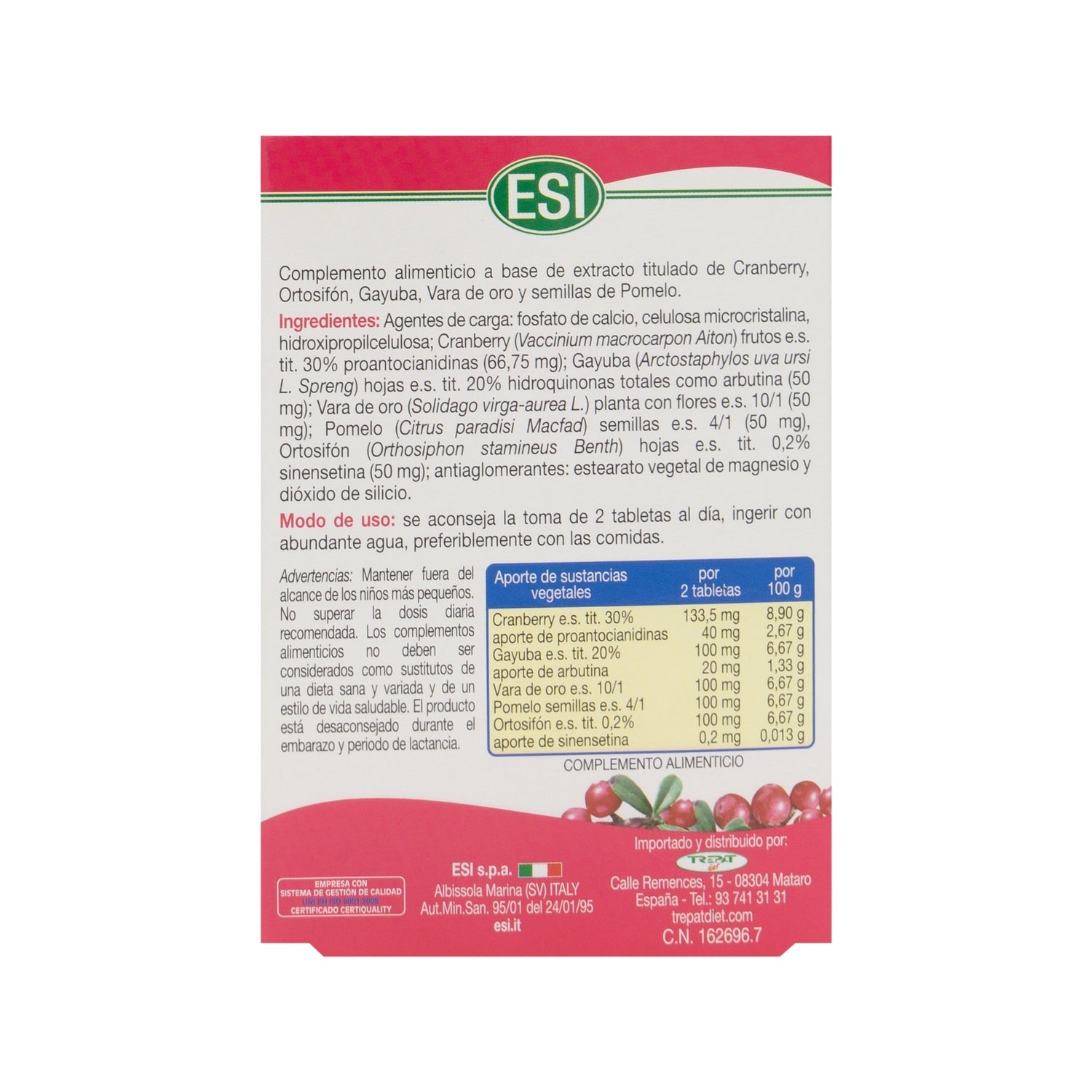 ESI Cranberry Cyst 30 tabletas