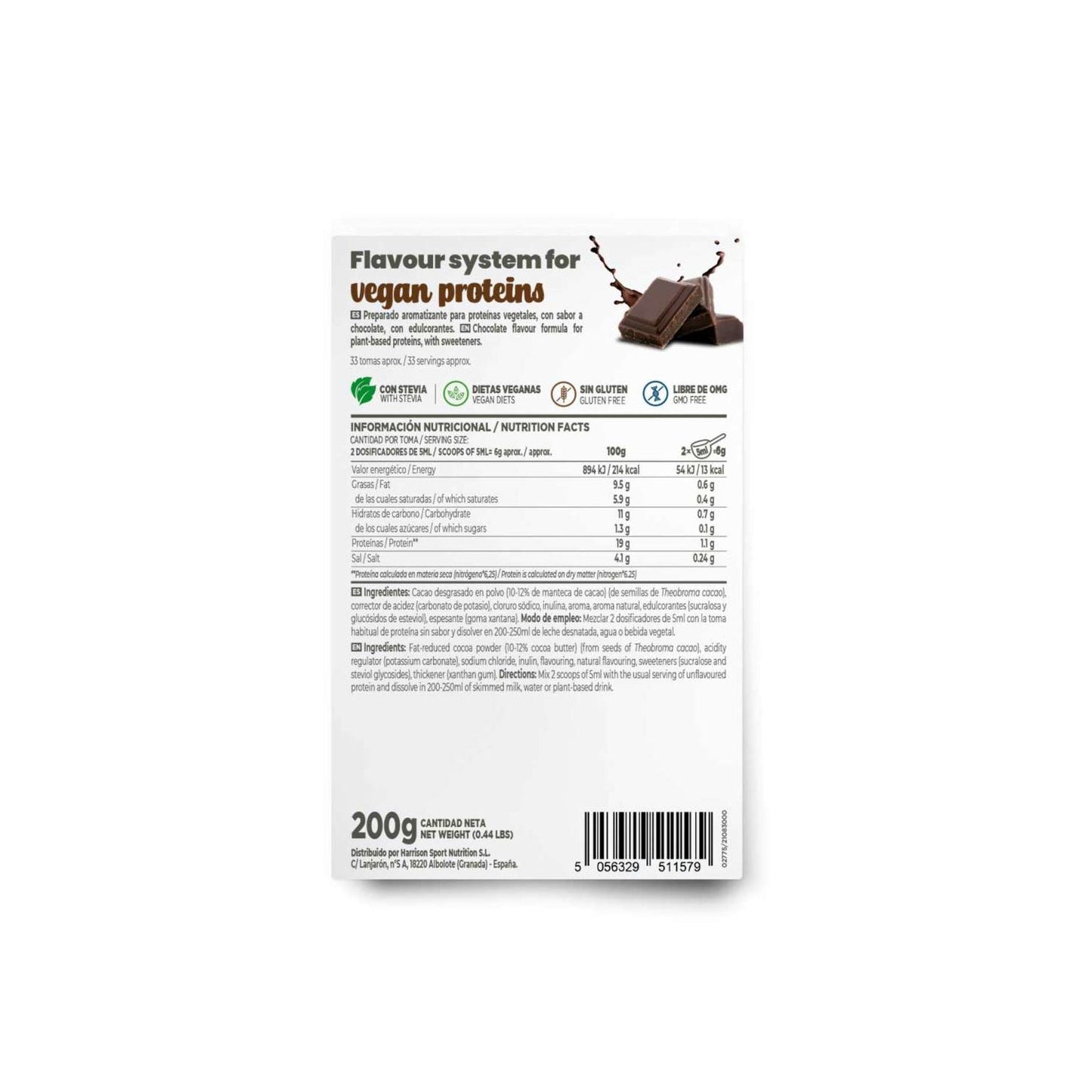 HSN Saborizante en Polvo para Proteínas Vegetales Chocolate 200g