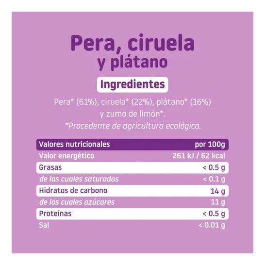 Smileat Tarrito Ecológico de Pera Ciruela y Plátano 130 g