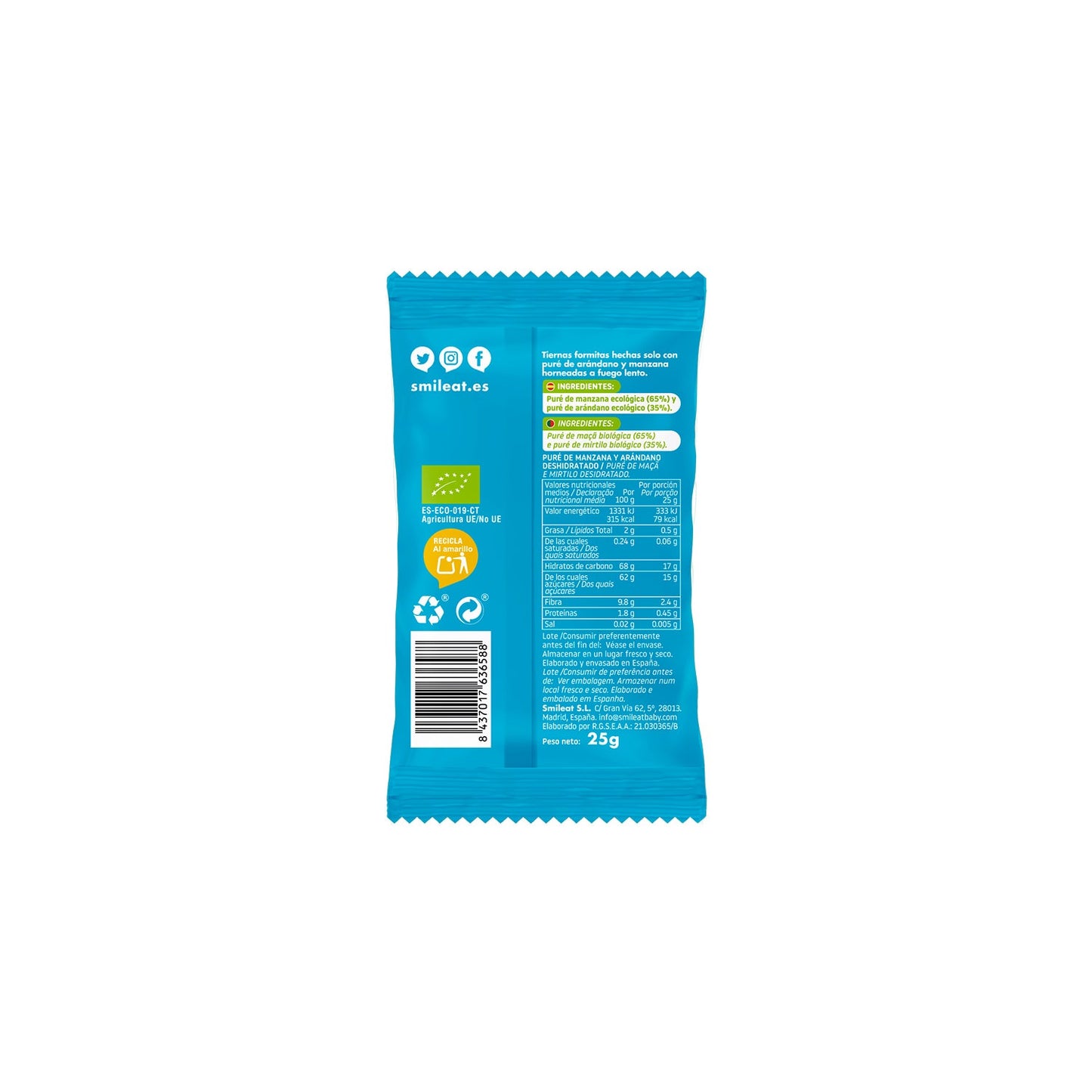 Smileat Triboo Snack Ecológico de Arándano y Manzana 25g