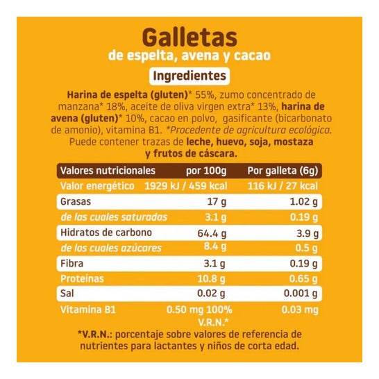 Smileat Galletas Ecológicas de Espelta Avena y Cacao 220g
