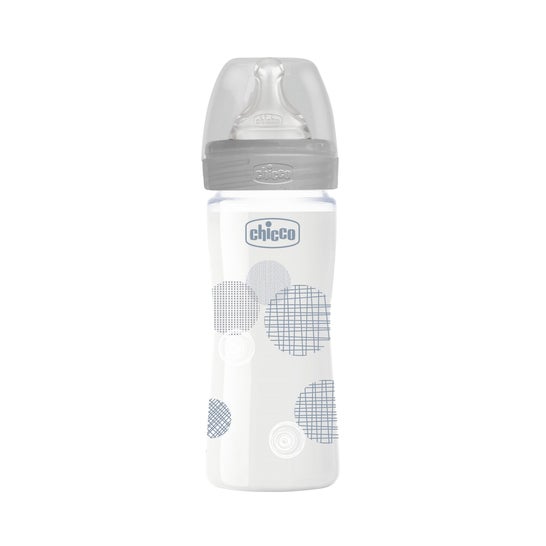 Chicco Biberón Well Being Gris Silicona Flujo Lento 0M+ 250ml