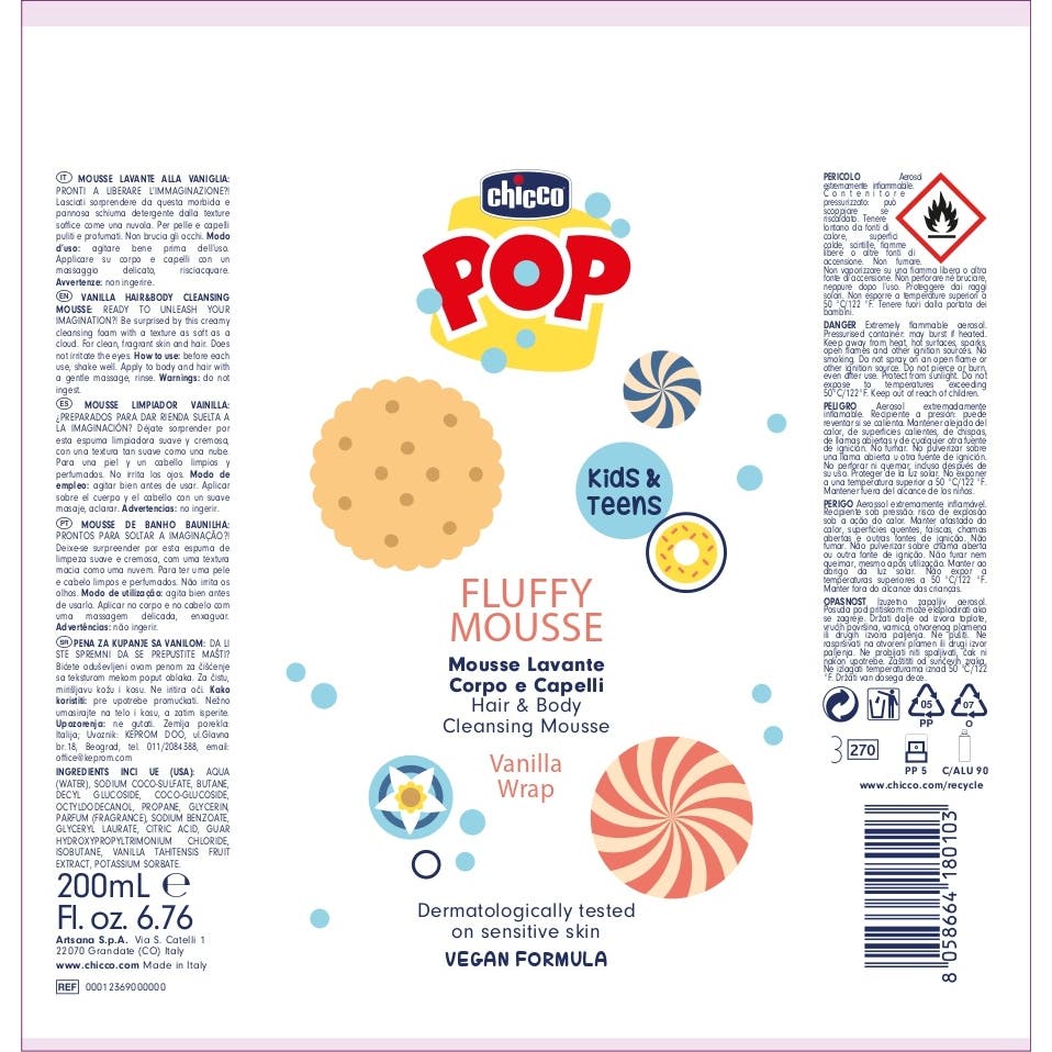 Chicco Pop Fluffy Espuma Cuerpo Cabello Vainilla 200 ml