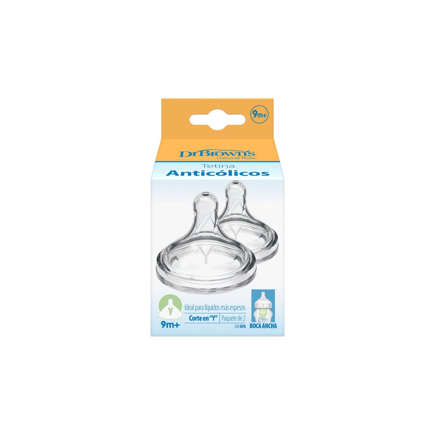 Dr Brown's tetina silicona boca ancha forma en Y +9meses 2uds