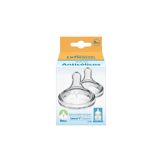 Dr Brown's tetina silicona boca ancha forma en Y +9meses 2uds