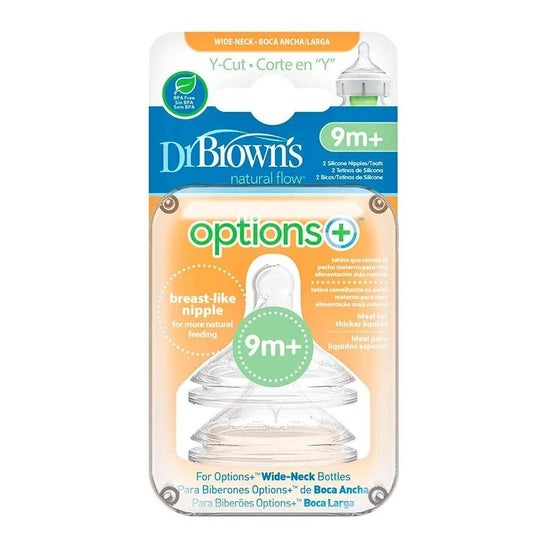 Dr Brown's tetina silicona boca ancha forma en Y +9meses 2uds