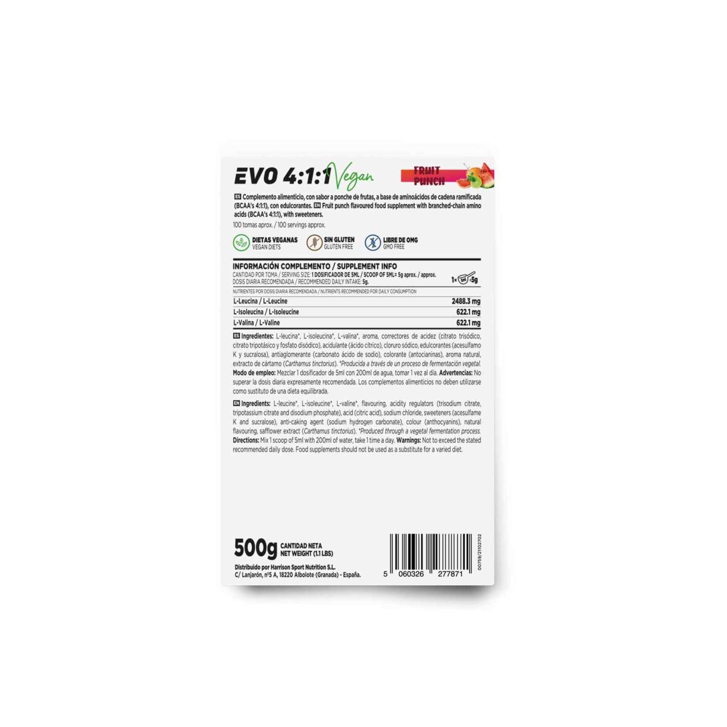 HSN Evo 4:1:1 BCAA's Instantáneos en Polvo Ponche de Frutas 500g