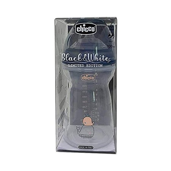 Chicco NaturalFeeling Biberón Silicona +6M Black & White 330ml