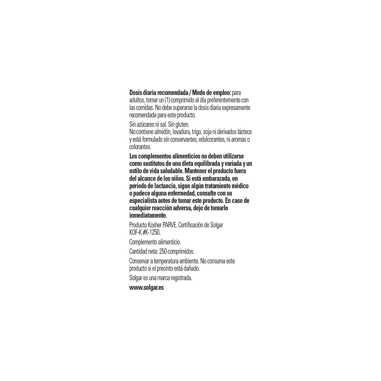 Solgar Folacín Ácido Fólico 400mcg 250comp