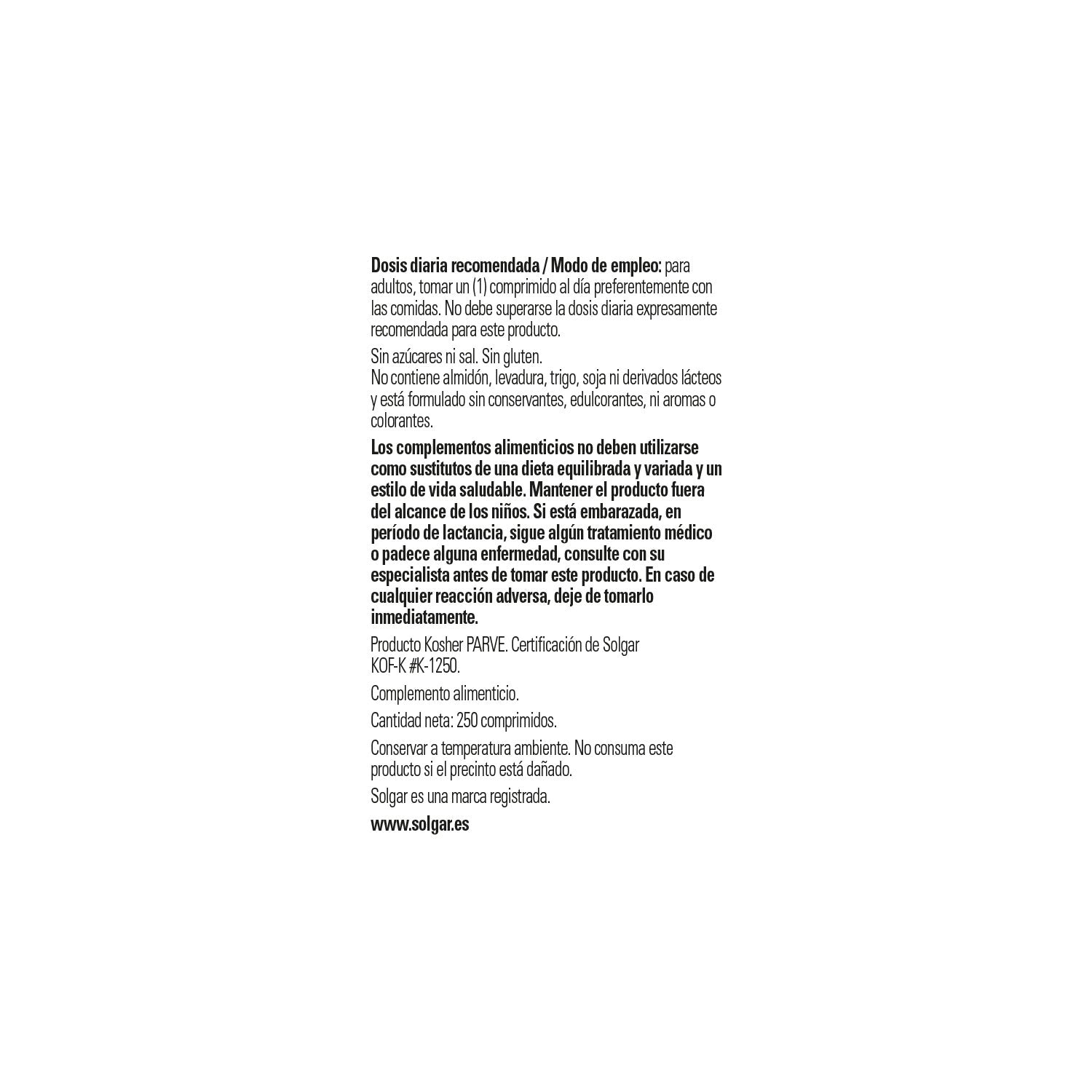 Solgar Folacín Ácido Fólico 400mcg 250comp