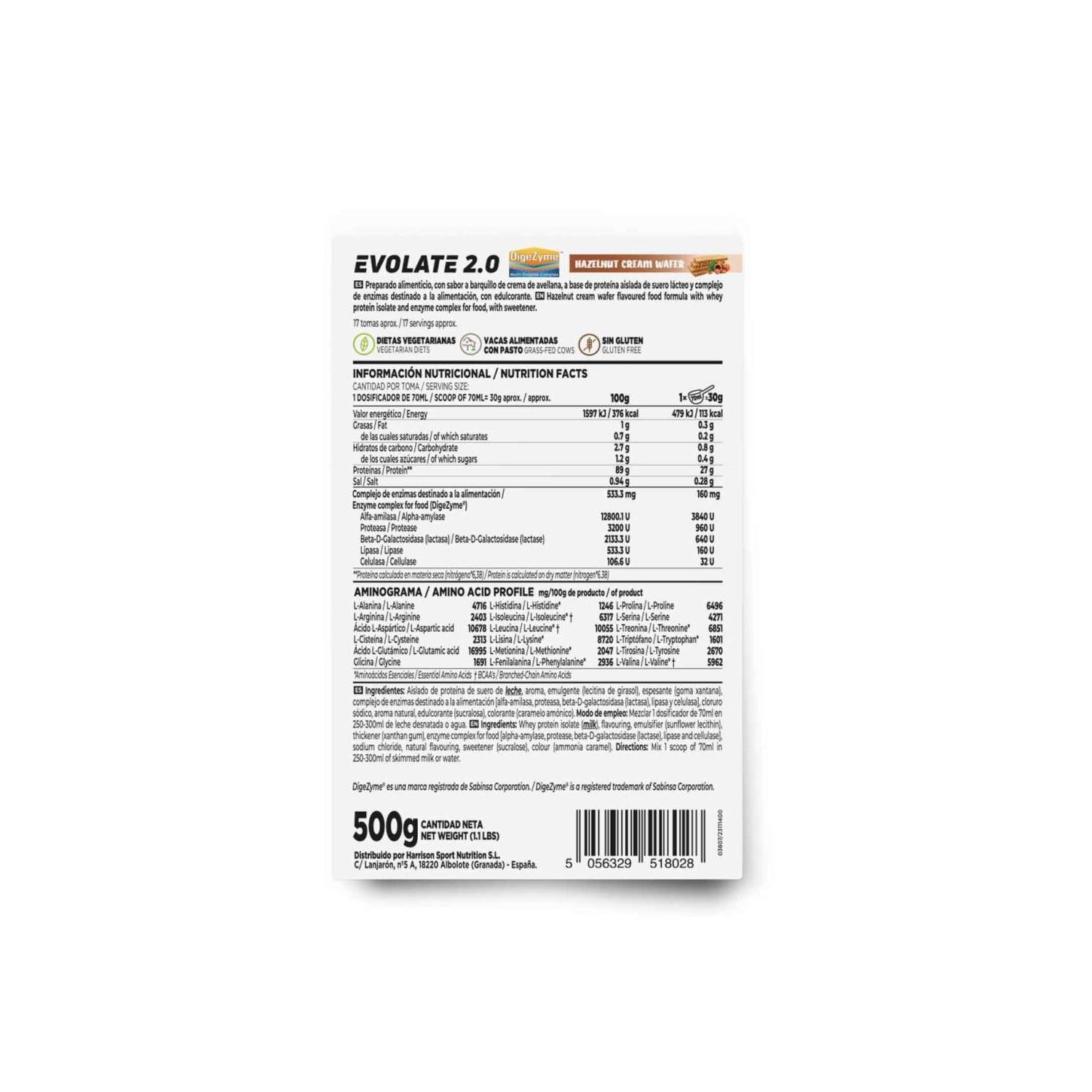 HSN Evolate 2.0 Whey Isolate CFM Barquillo de Crema de Avellana 500g